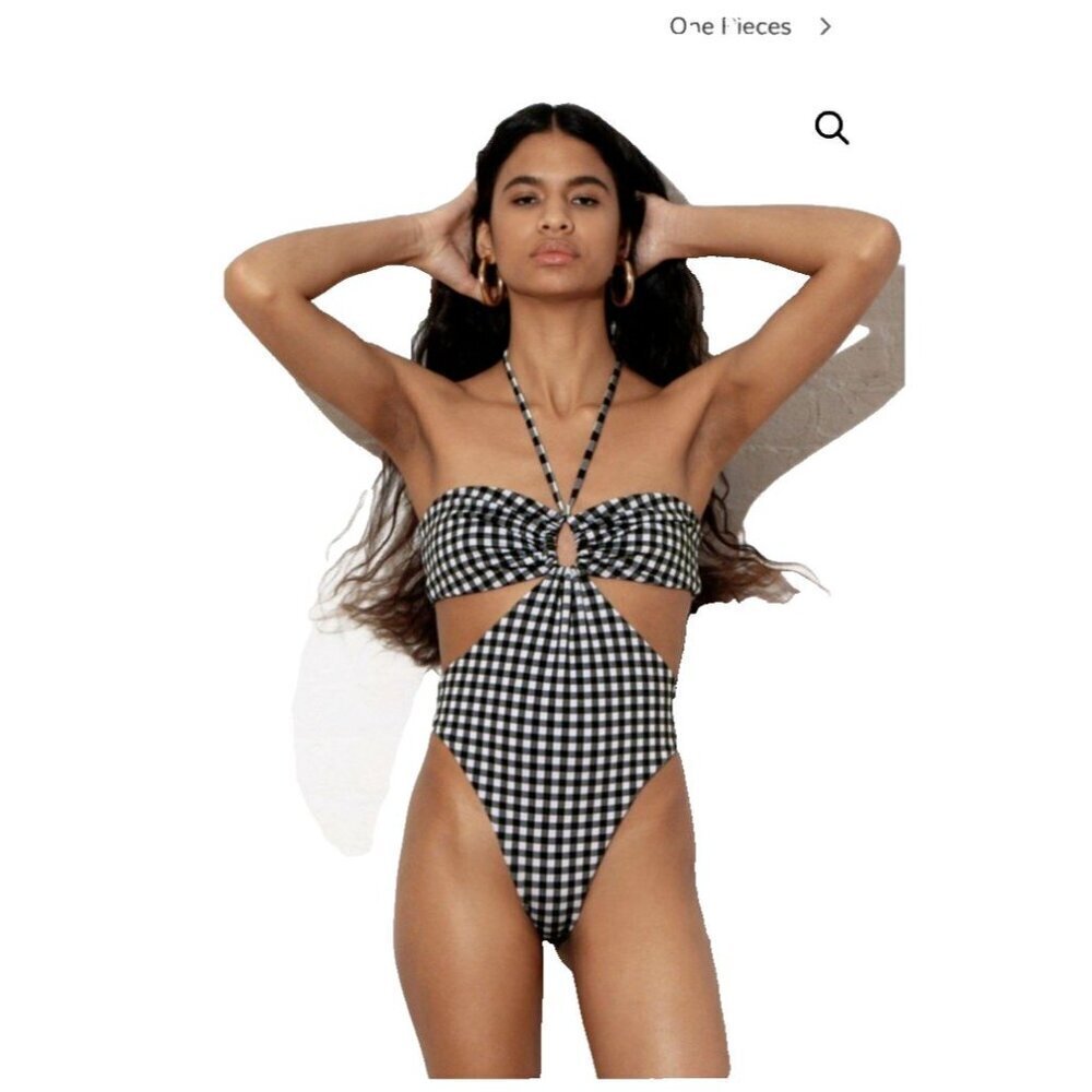 NWT Mara Hoffman Blanca Halter One-Piece Swimsuit Black cutout sides small